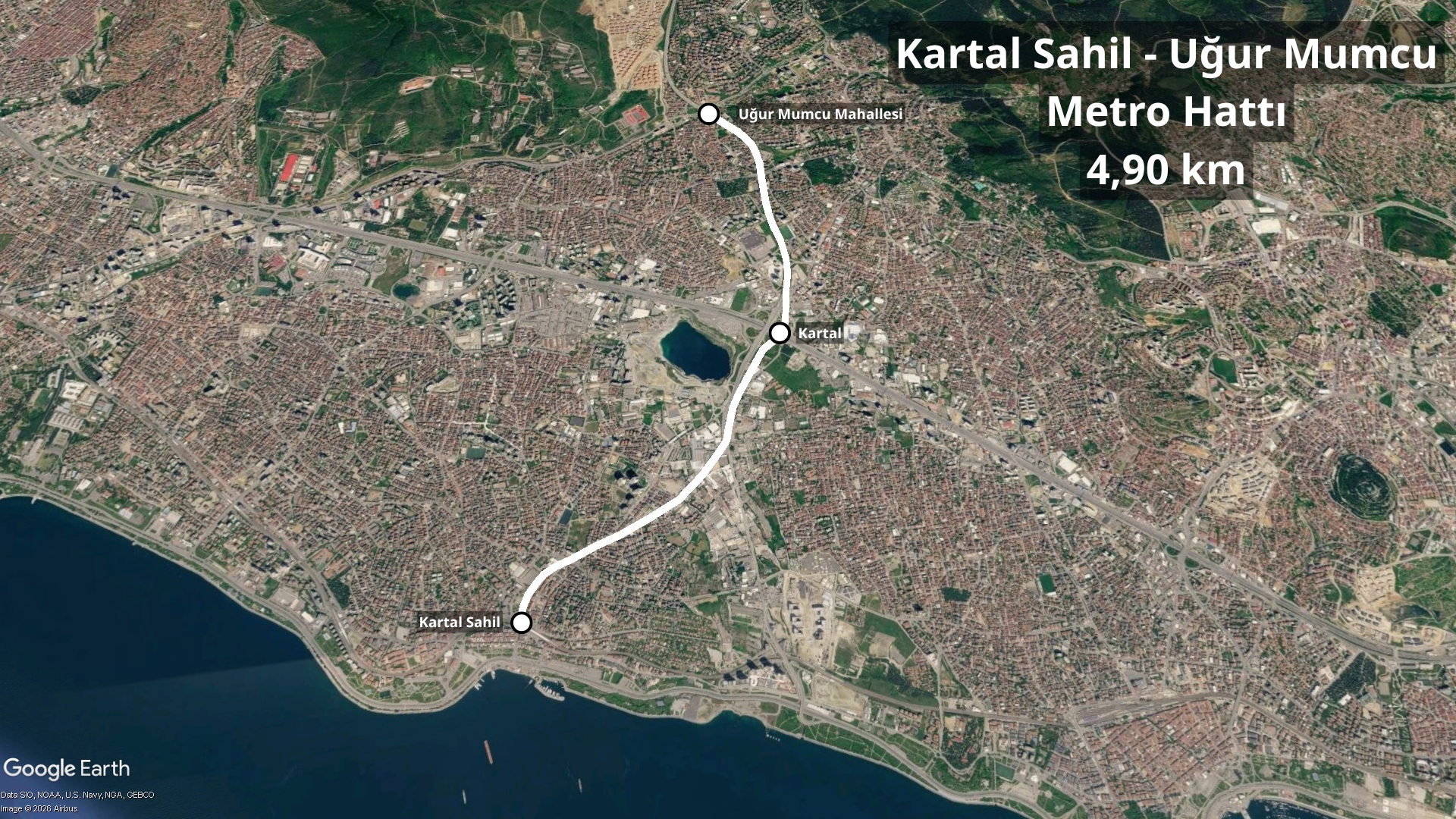 Kartal Sahil - Uğur Mumcu Metro Hattı güzergahı