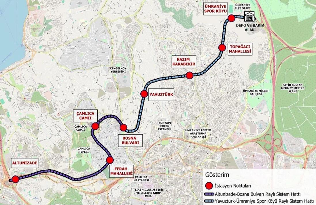 M14 Bosna Bulvarı - Ümraniye Spor Köyü Metro Hattı güzergâhı