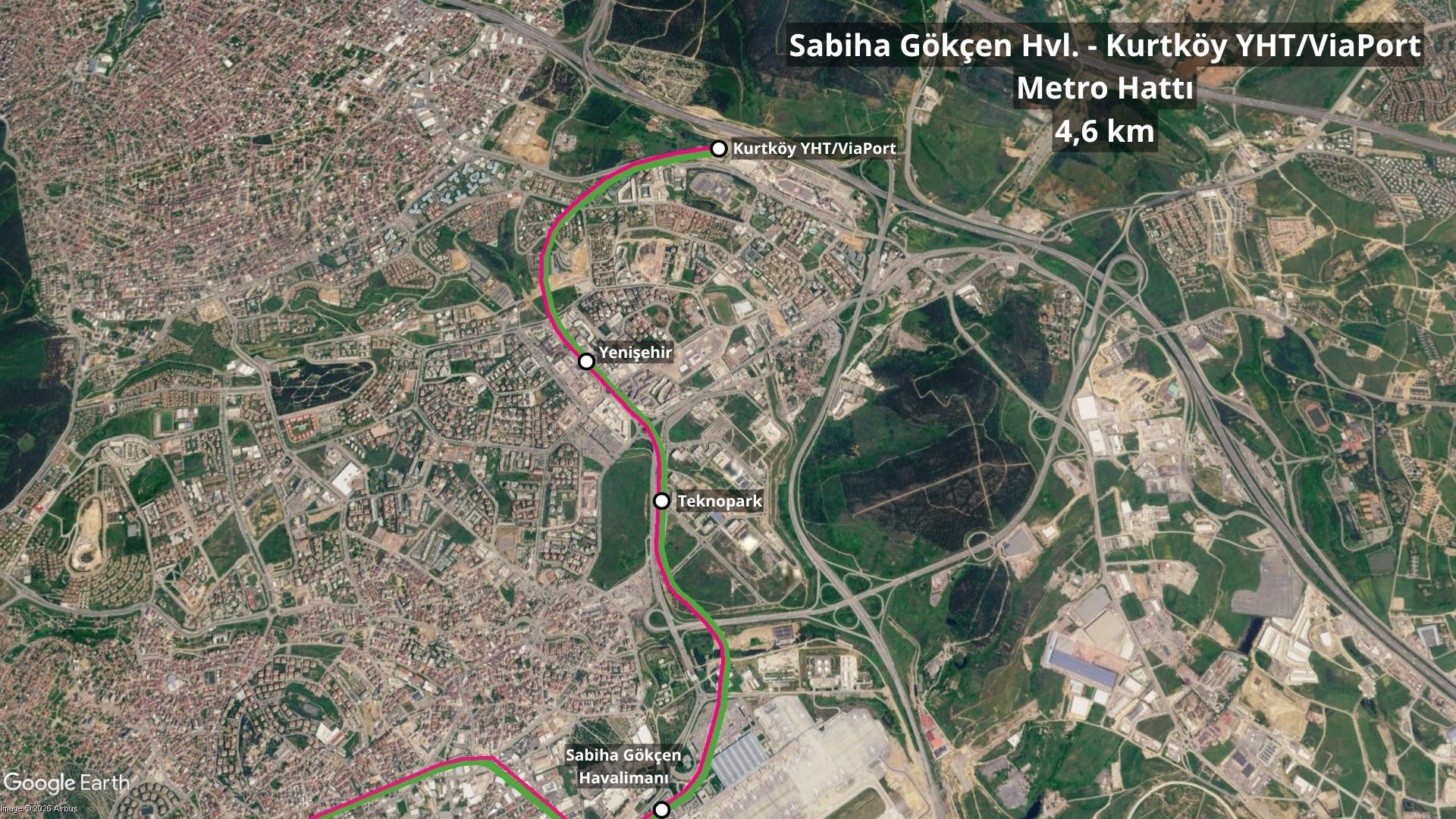 M4-M10 Sabiha Gökçen Hvl. - Kurtköy YHT/ViaPort Metro Hattı Uzatması güzergâhı