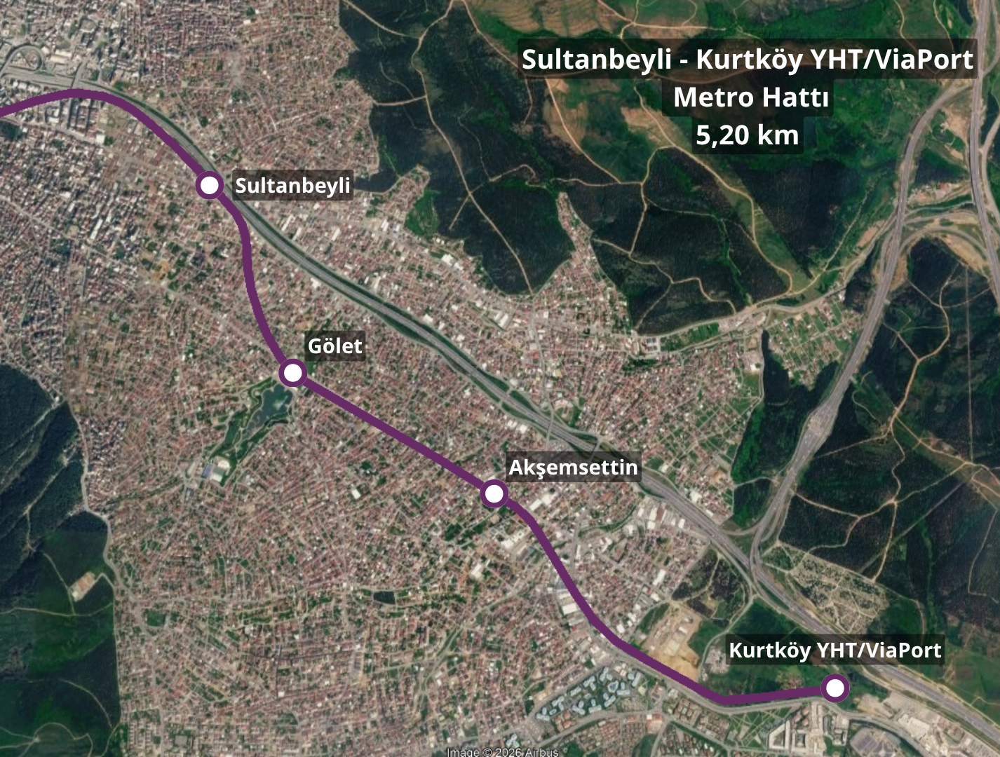 M5 Sultanbeyli - Kurtköy YHT/ViaPort Metro Hattı Uzatması güzergâhı